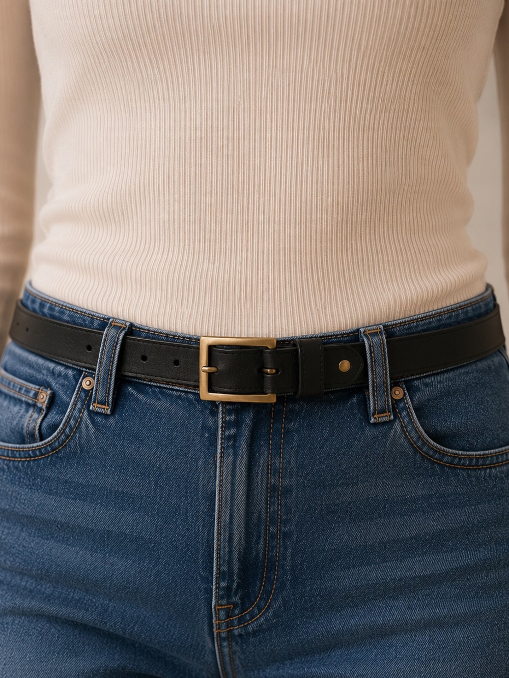 Nisolo Black Leather Belt Gold Tone Geometric
Buckle Minimalist Size Small